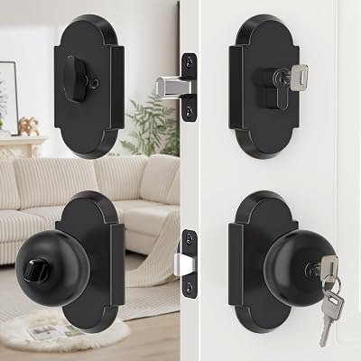 Matte Black Exterior Door Knob and Deadbolt Set, Keyed Alike Entry Door Knobs with Key Lock and Deadbolt for Entrance and Front Door