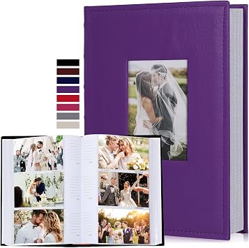 RECUTMS Premium Leather Cover Family Wedding Anniversary Baby Vacation Life Record Photo Album 300 Pockets Holds 4x6 Photos 3 Pockets Per Page Picture Book (Purple)