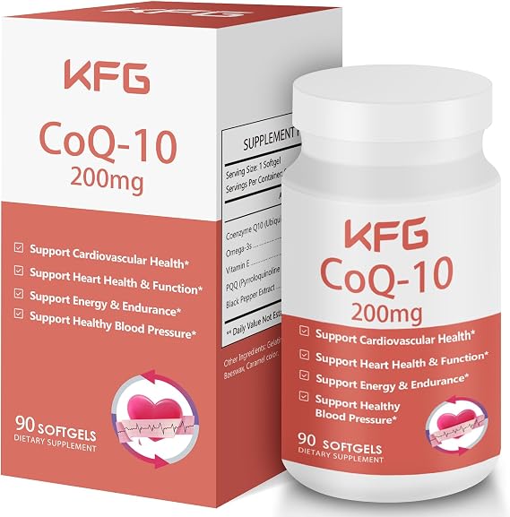KFG CoQ10 200mg Softgels, Coenzyme Q10 Supplements Support Heart Health, Cardiovascular Health, Immune System & Cellular Energy Production, Gluten Free