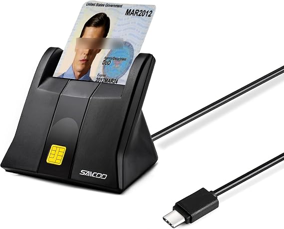 Type C Smart Card Reader Saicoo DOD Military USB-C Common Access CAC Card Reader, Compatible with Windows (32/64bit) XP/Vista/ 7/8/11, Mac OS X - Vertical Version