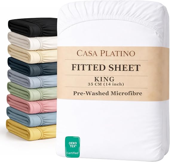Fitted Sheet King, 150x200 Pre-Washed, Deep Pocket 35cm - White