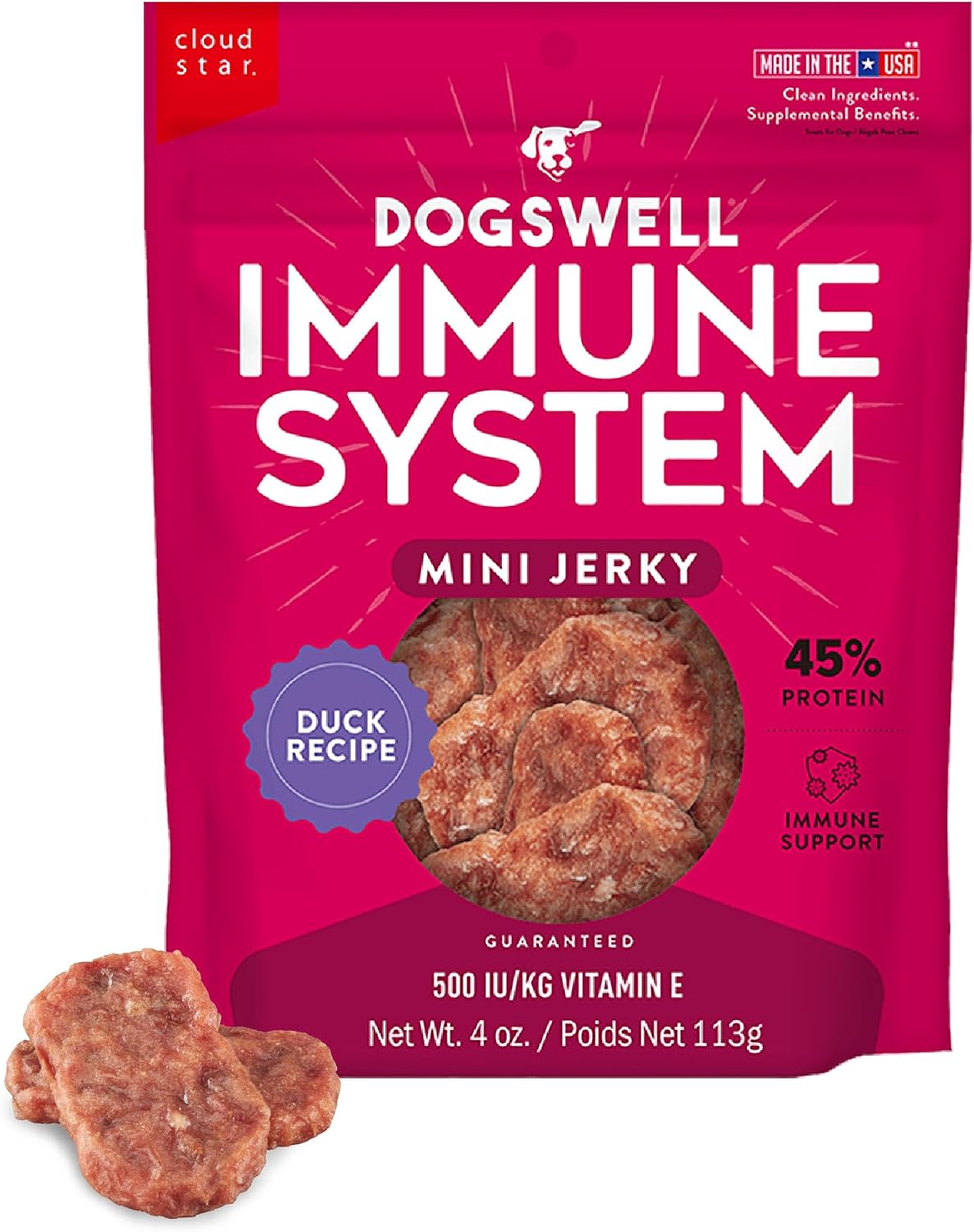 DOGSWELL Jerky for Immunity & Defense – Mini Grain Free Dog Jerky Treat and Immune System Support 4 oz. Duck,29244