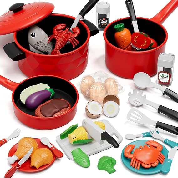Lehoo Castle Play Kitchen Accessories, Play Food Sets for Kids Kitchen