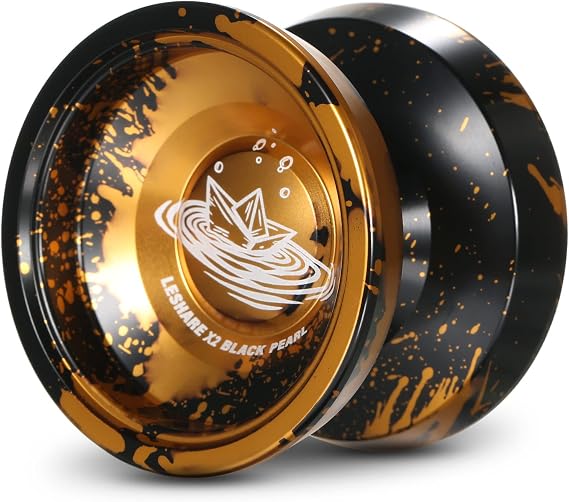 TOMSHOO Responsive Yoyo Aluminum Alloy Yoyo Balls Competitive Yo Yo Gift with Bearing Strings and Gloves (Black & Golden2)