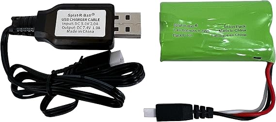 SplatRBall 7.4V 500mAh Rechargeable Battery with Charging Cable