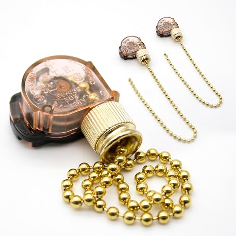 DOJA Barcelona Pull Chain Light Switch, Ceiling Fan Switch, Pull Chain On-Off, Light, Ceiling Fan, On-Off - 2 Pack 250V 26cm Lamp Cord Cord