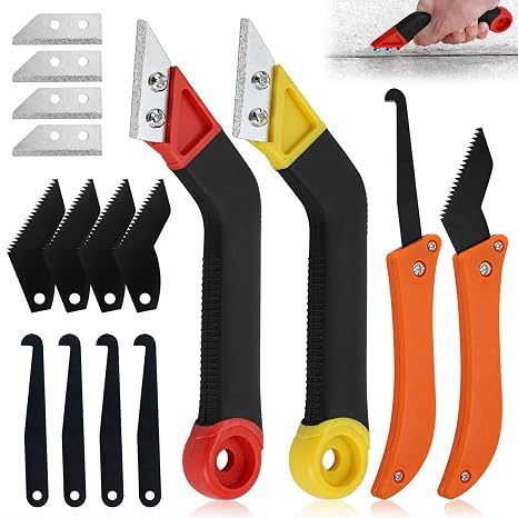 16 Pcs Pro Grout Removal Tool,Grout Scraping Rake Tool,Angled Hand Saw | Tile Grout Remover,Tile Grouts Hand Saw Angled for Tile Cleaning and Repair,with 12 Pcs Replacement Accessorie