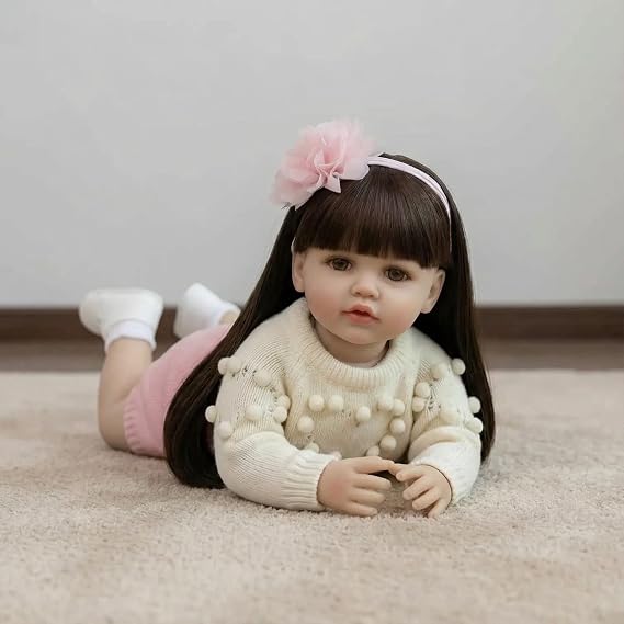 22 inch Silicone Reborn Baby Dolls Girl Full Body Vinyl Looks Real Life Realistic Newborn Baby Cute Lifelike Toddler Reborn Babies Anatomically Correct Doll Toys Gifts for Children Age 3+