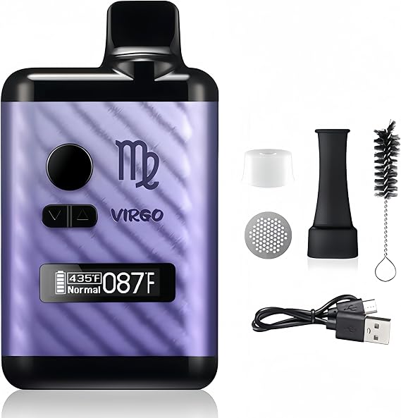KinZon Virgo Dry Herb Vaporizer, Ceramic Heating Chamber, OLED Display and Temperature Control Purple