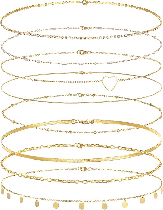 Tornito 8Pcs Waist Belly Chain CZ Heart Pearl Snake Bead Sequin Paperclip Belly Chain Summer Beach Sexy Body Chains Jewelry Accessories for Women Adjustable