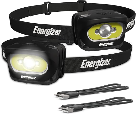 Energizer LED Rechargeable Headlamp (2-Pack), Black, LED Headlamp with Red Light Option, USB Charging Cables Included, Black