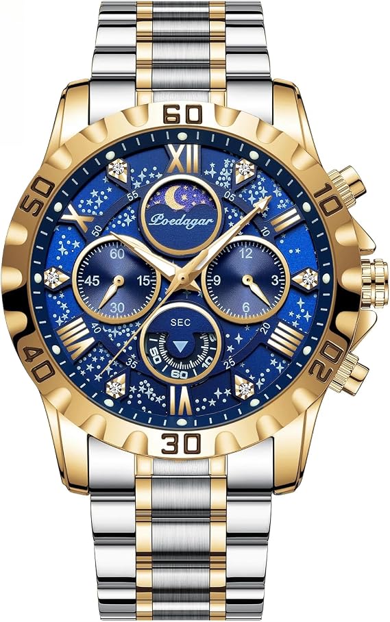 Poedagar Men's Fashion Stainless Steel Watches Quartz Wrist Watch Waterproof Luminous Chronograph Stainless Steel Men's Watches