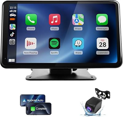 7 Portable Wireless CarPlay & Android Auto Car Stereo with Backup Camera, 7 HD Touch Screen, GPS, Voice Control, Plug & Play for Older Cars - Universal Fit