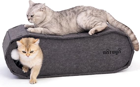 NATUYA Cat Bed Cave for Indoor Cats, Large Cat Lounge Cave Bed with Toy Ball, Enclosed Scratch Resistant Detachable Felt Cat Hideaway Bed for Cats up to 22 Lbs