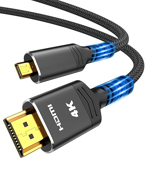 Highwings 4K Micro HDMI to HDMI Cable, 4K@60Hz, 6 FT Black Micro HDMI Cord | HDR Compatible for DSLR Camera, Raspberry Pi, GoPro Hero to TV, Computer, Monitor, for Video, Audio, Image, Streaming Black