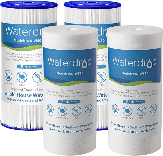Waterdrop Whole House Water Filter, Replacement for GE FXHSC 2 Packs and Replacement for Pentair Pentek DGD-5005 2 Packs
