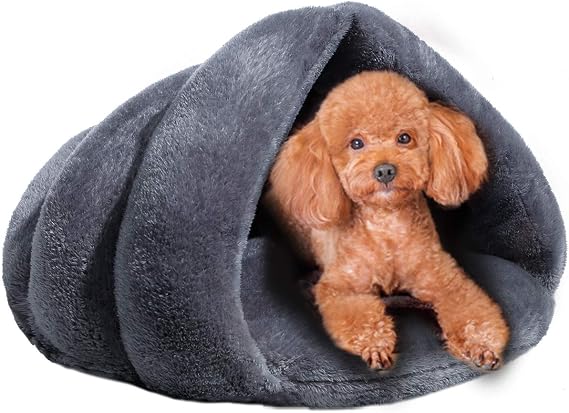 Pet Bed Tent Kennel Nest Plush Cave House for Dog Cat Sleeping Bag Gray