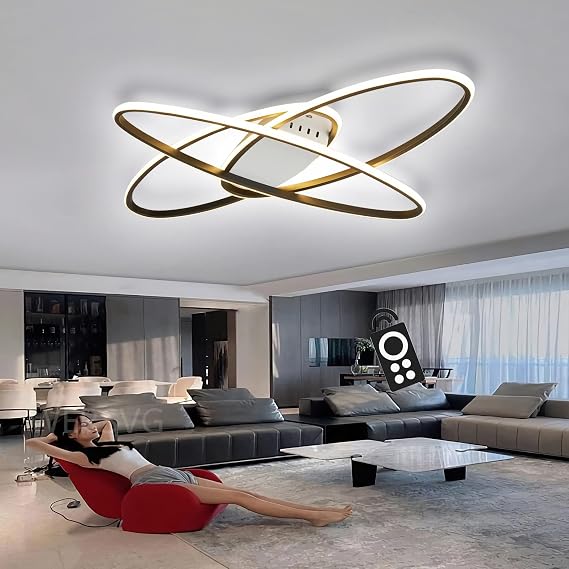 Modern LED Ceiling Light, Living Room lamp, dimmable with Remote Control, Creative Oval Ceiling lamp, Indoor Decorative Ceiling Lighting, for Living Room, Bedroom, Kitchen and Office (Black) [Energy Class A++]
