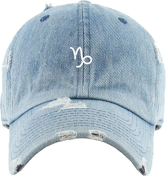 Capricorn Zodiac Sign Vintage Baseball Cap Embroidered Cotton Adjustable Distressed Dad Hat