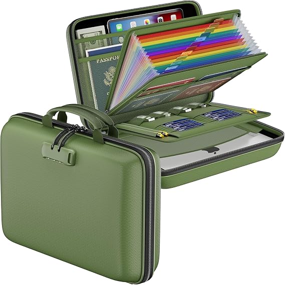 DocSafe Fireproof File Organiser with 13 Pocket File Folder Green