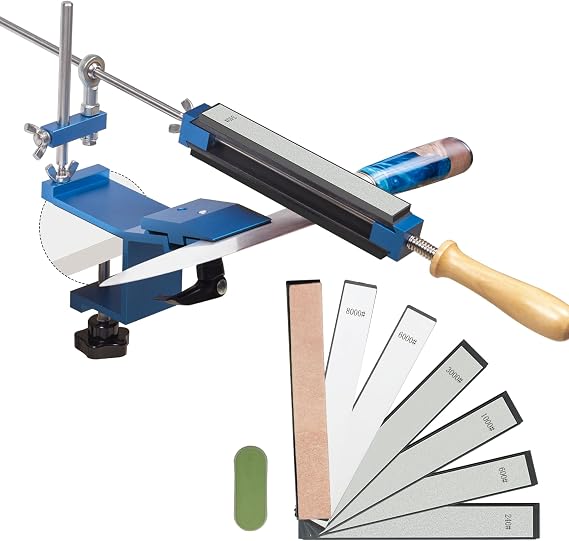 Knife Sharpening System - Fixed Angle Knife Sharpener with Quick Release Profi Messerschärfer BY-002S Messerschleifer - 4 Diamantsteine 2 Wassersteine Polierkit – ideal für Küchen- und Jagdmesser