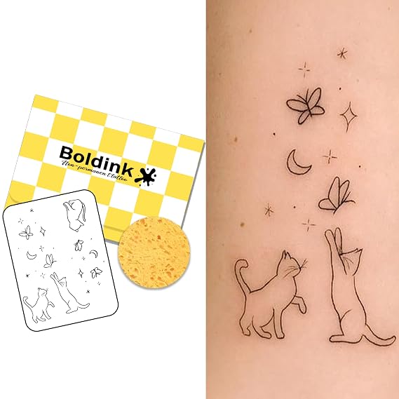 Cat and Butterfly Semi Permanent Tattoos Realistic Fake Tattoo Waterproof | Temporary Tattoos,Lasts 7-15 Days,No Adhesive,No Reflection,Party,Festival,Gifts,Daily Wear