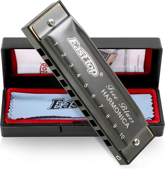 East Top 10 Holes Professional Blues Diatonic and Chromatic Harmonica Musical Instrument