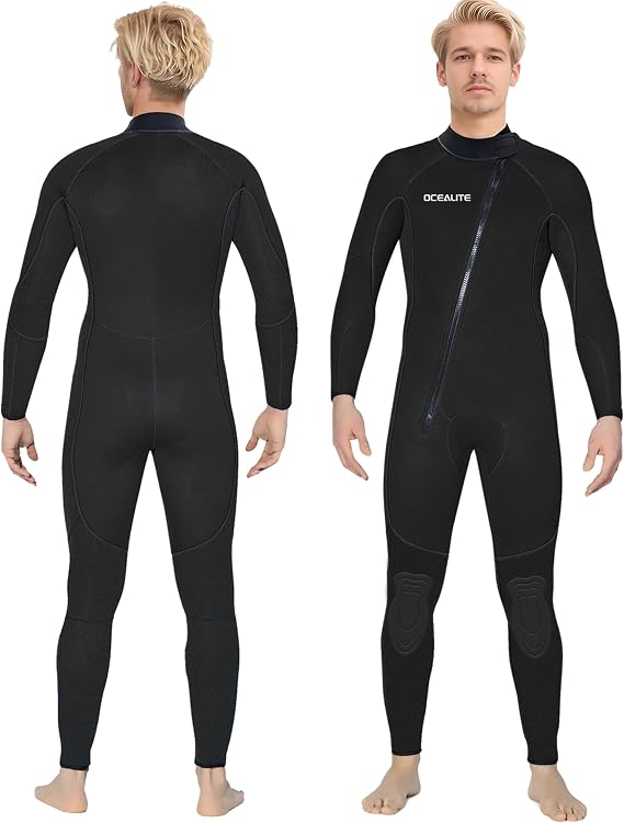 Mens Front Zip Full Wetsuit, 3mm 4/3mm 5/4mm Neoprene Wetsuits for Surfing, Diving, Snorkeling, Swimming, Flatlock or Blind-Stitch, PU Knee Pads
