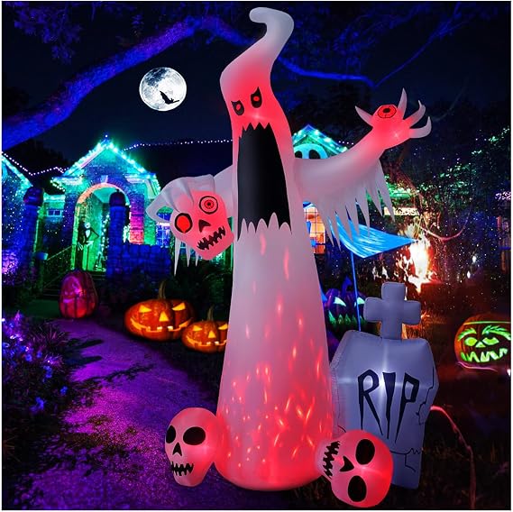 HOPOCO 12 FT Halloween Inflatables Outdoor Decorations Ghost with 3 Skulls