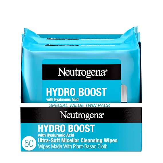 Neutrogena Hydro Boost Cleansing Wipes Makeup Remover, 25 Ct | Micellar Cleansing Cloths, Gently Removes Oil, Dirt, Waterproof Makeup, Hydrating Hyaluronic Acid