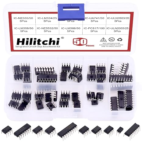 Hilitchi 10Values Integrated Circuit Chip Assortment Kit opamp, Single Precision Timer, pwm LM324 LM358 LM386 LM393 UA741 NE5532 NE555 PC817 ULN2003 ULN2803(50)