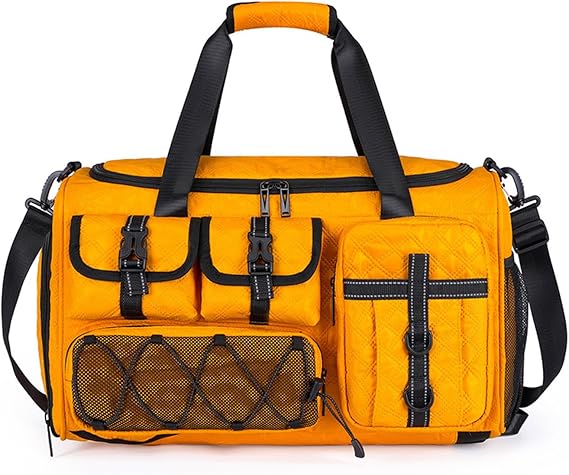FANDARE 3 in 1 Sports Gym Bag for Women Crossbody Shoulder Bag Men Backpack Weekender Overnight Travel Flight-Approved Duffle Bags with Shoe Compartment & Dry Wet Separation Tote Handbags Yellow