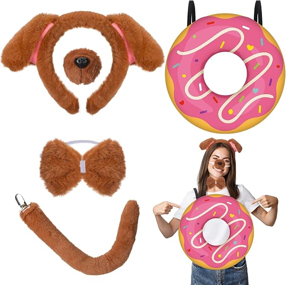Maiteenly Book Story Character Costume Set Mouse/Dog/Cat/Pig & Cookie/Donut/Cupcake/Pancake Dress up Accessories for Adult