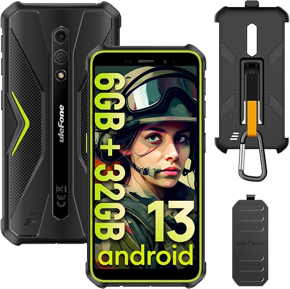 Ulefone Armor X12 & Case Rugged Phones, IP68/IP69K, Android 13 6GB + 32GB, 13MP + 8MP, 5.45 Inch HD+ Display, 4860mAh Big Battery, Dustproof, Compass, NFC, OTG, GPS - Green