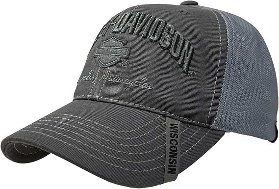 Harley-Davidson Men's Baseball Cap, H-D Bar & Shield Mesh Hat w/Distrssed Bill Black