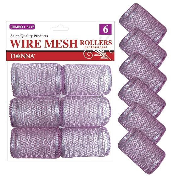 DONNA Wire Mesh Hair Rollers 1.75 Inch Jumbo Size, 6 Pack Lightweight Metal Curlers for Smooth Voluminous Waves, Durable Wire Construction for Heatless Styling, Purple