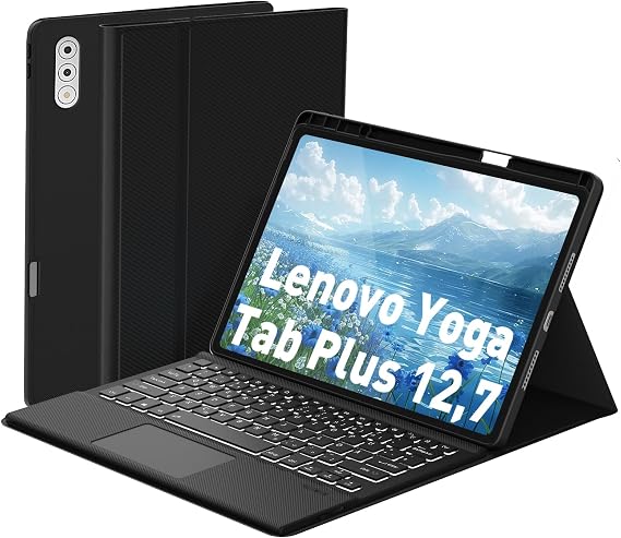 Keyboard Case Touch for Lenovo Idea Tab Pro 12.7" 2025, Bluetooth Keyboard with Trackpad & Twill Cover Case & Adjustable Kickstand & Lighting Keys for Lenovo Idea Tab Pro 12.7 inch