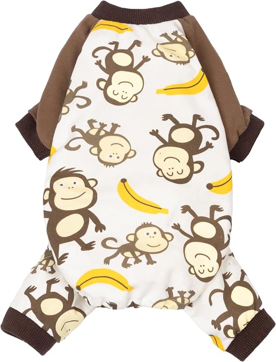 Fitwarm Monkey Dog Pajamas, Cute Dog Clothes for Small Dogs Boy Girl, Pet Onesie Clothing, 100% Breathable Cotton, Brown, XS