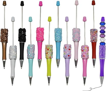 Maydahui 12 PCS Petal Glitter Beadable Ballpoint Pens Retractable Diamond Bead Pen Plastic Handmade DIY Bling Pens Cool Shaft Beaded Pen Black Ink for DIY Making Party Office Beads Not Included