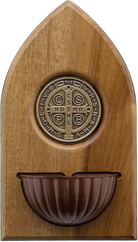 Intercession Wooden Holy Water Font - St Benedict