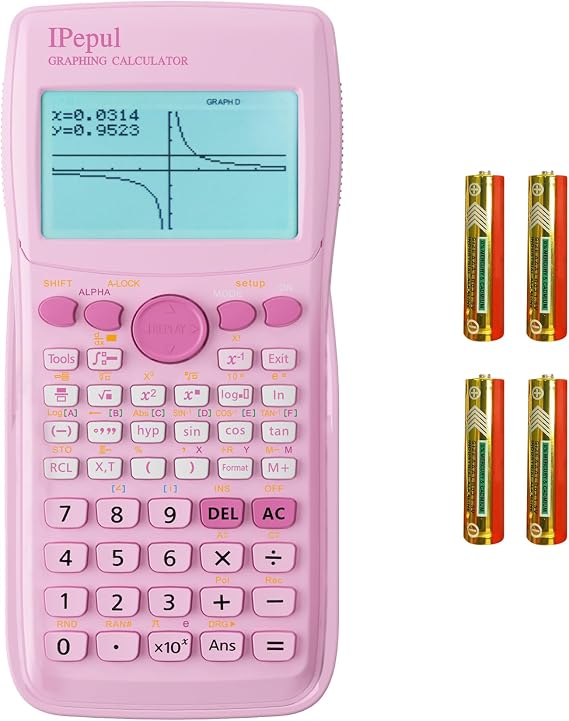 Graphing Calculator, IPepul Scientific Calculator 10 Modes Complex, Statistics, Base N, Equation, Table, Matrix, Vector, Graphics, G-Solve..., Great for School Supplies Pink