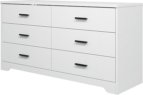 Panana Wooden 5/6 Drawer Dresser, Wide Modern Chest of Drawers, Organizer with Storage Drawers for Living Room Bedroom Hallway Closet (White, 6 Drawers)