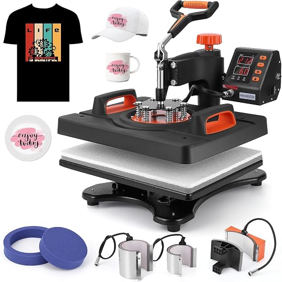 12 x 15 Inch 6 in 1 Heat Press Machine, 800W Sublimation Heat Press, 360 Swing-Away Rotation, Dual-Tube Heating Transfer Printer, Multipurpose Heat Press for T-Shirts, Hats, Mugs, Caps & DIY Crafts
