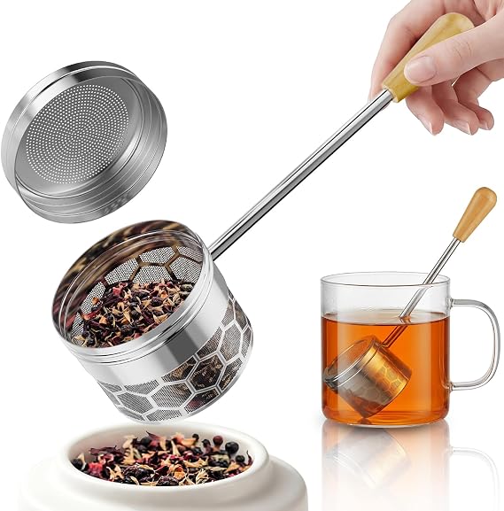 HOUSE AGAIN Tea Infuser for Loose Tea, 2-in-1 Tea Scoop Infuser Extra Fine Mesh Tea Strainers for Loose Tea, 304 Stainless Steel Loose Leaf Steeper, Ball Filter with Handle for Spices, L