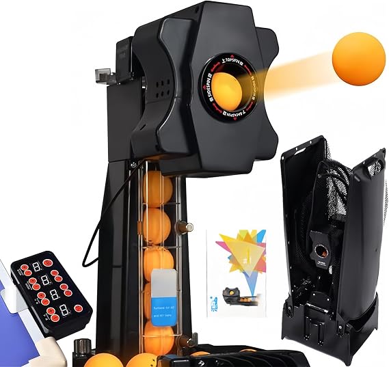 50W S6-PRO Table Tennis Robot, Automatic Ping-Pong Ball Serving Machine with 9 Different Spin Balls, Table Tennis Robots + Practice Training Recycle Net + 100 Balls