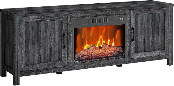 Electric Fireplace, Fireplace TV Stand for Television Up to 67" Heater Tv Stand, Freestanding Electric Fireplace Heater, Adjustable Flame, 23" Fireplace Insert with Remote Control & Storage Cabinets