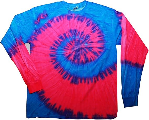 Tie-Dye Adult 5.4 oz. 100% Cotton Long-Sleeve T-Shirt XL FLO BLUE/ PINK