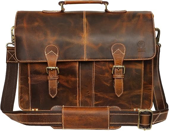 Leather Messenger Bag for Men - 16 Inch Laptop Briefcase, Vintage Satchel