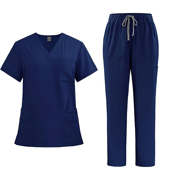 Aylashine Unisex Scrubs Medical Uniform, V-Neck with multiple pockets, for doctors, nurses, beauty salons