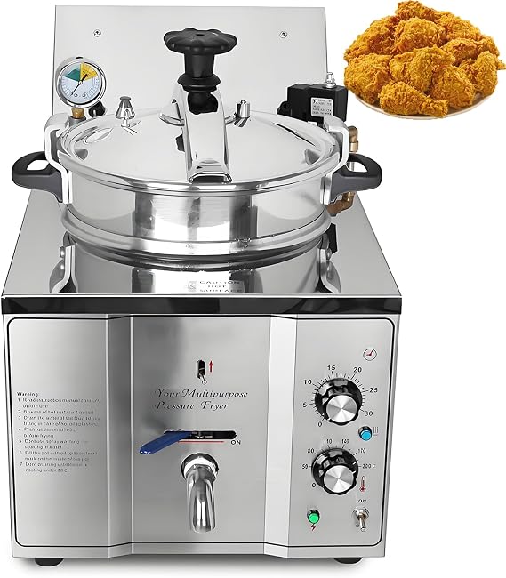 16L Electric Pressure Fryer,110V High-Pressure Chicken Fryer with Safety Features,Stainless Steel Healthy Countertop Deep Fryer for Crispy Fried Delicacies, Commercial-Grade Food Oven